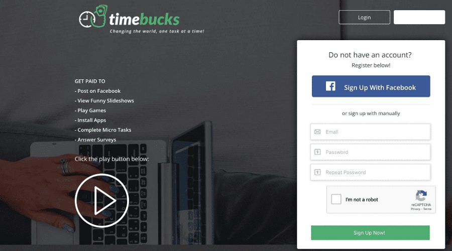 التسجيل في TimeBucks