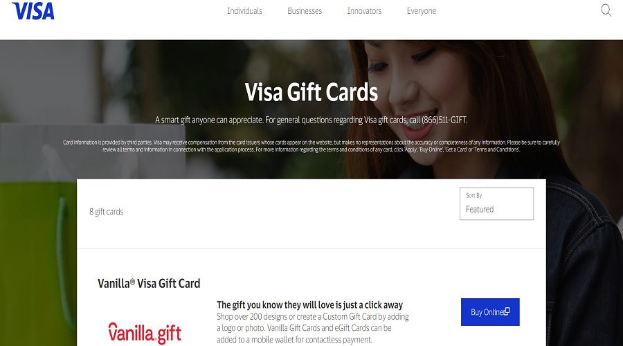 بطاقات الهدايا Gift Cards من فيزا
