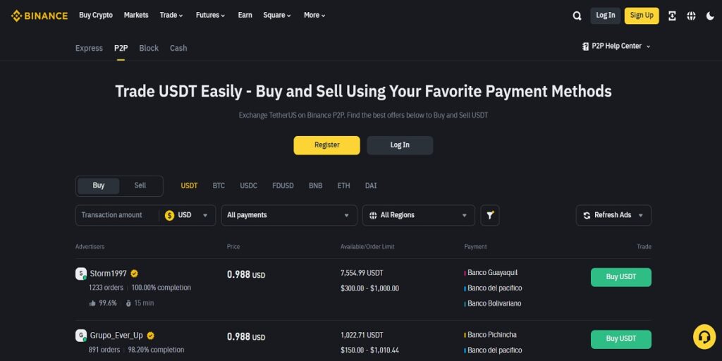 منصة Binance P2P