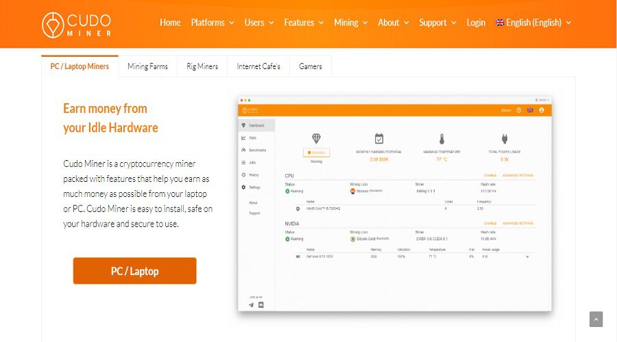 ميزات منصة Cudo Miner لتعدين العملات المشفرة