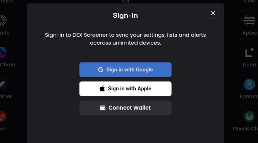 التسجيل في منصة Dex Screener