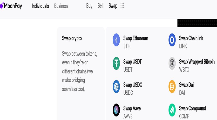 العملات المشفرة التي يمكن تبادلها في Moonpay