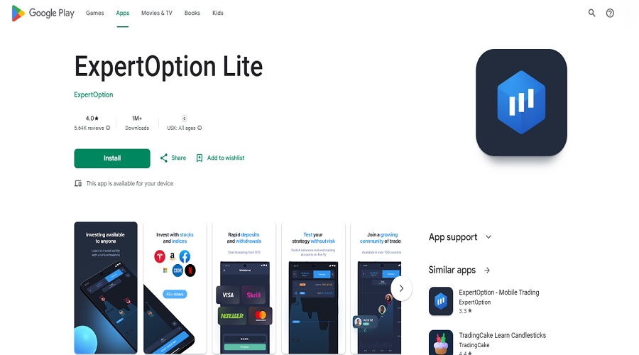 الأدوات القابلة للتداول على منصة ExpertOption Lite