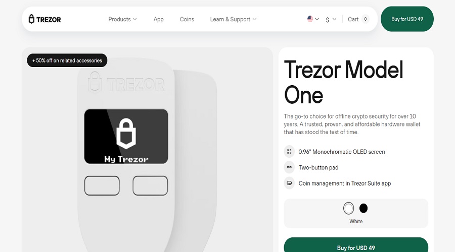 محفظة Trezor الباردة للعملات المشفرة