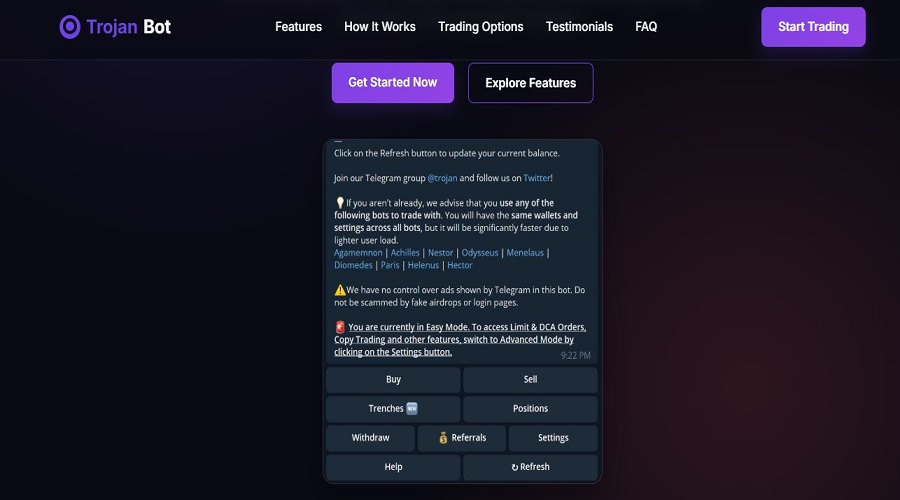 Trojan – أفضل روبوتات تلجرام المشفرة على شبكة Solana