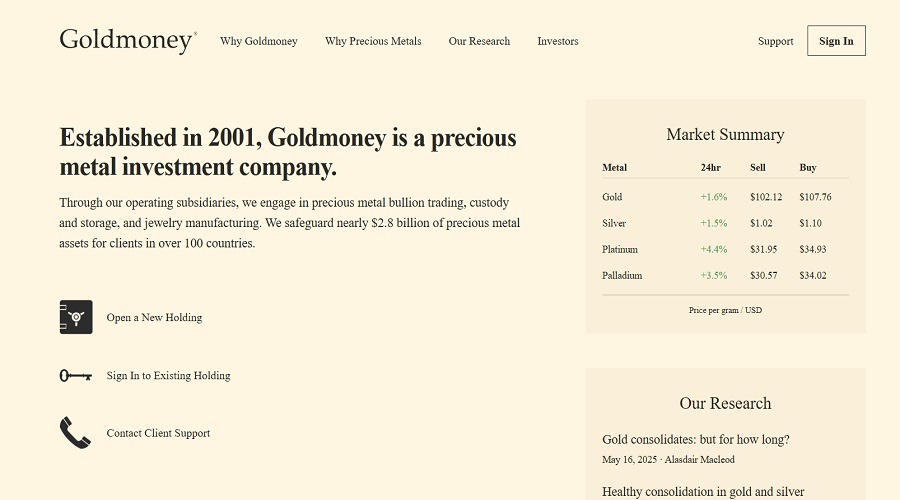 الاستثمار بالذهب الرقمي منصة Goldmoney