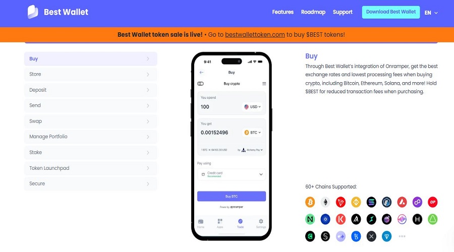 الميزات الرئيسية لمحفظة Best Wallet للعملات المشفرة