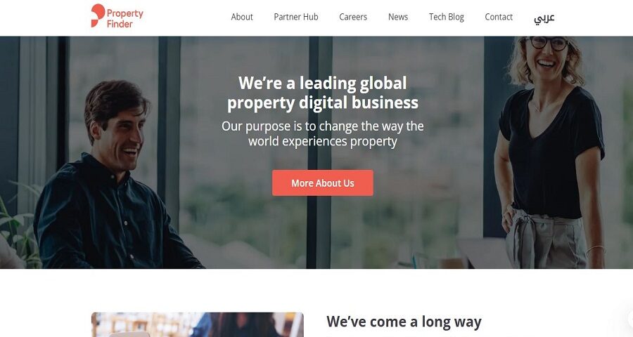 الواجهة الرئيسية لموقع Property Finder Egypt