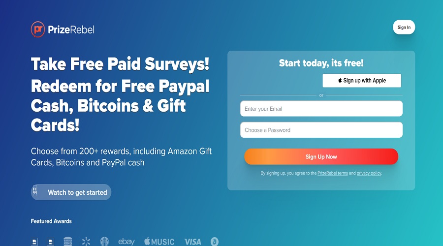 مواقع ربح المال من مشاهدة الإعلانات منصة PrizeRebel