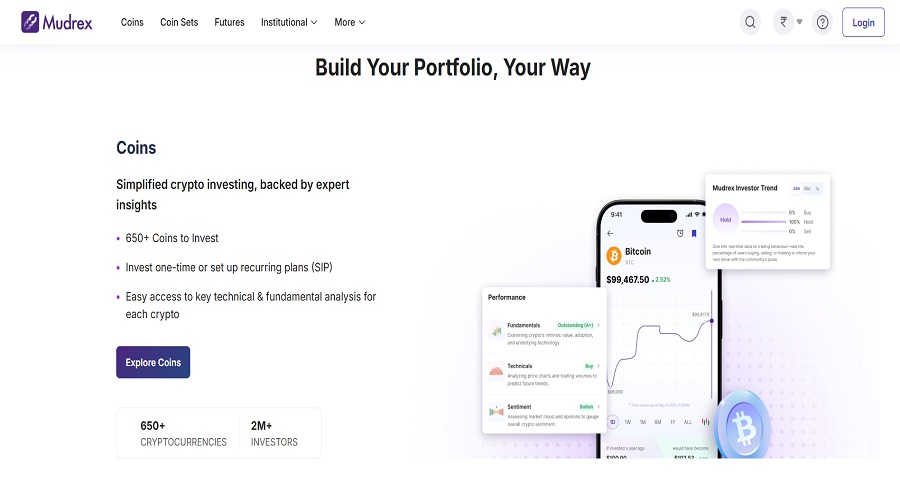 الموقع الرسمي لمنصة Mudrex الذكية للعملات المشفرة