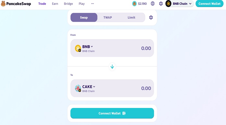 ربط المحفظة بمنصة PancakeSwap