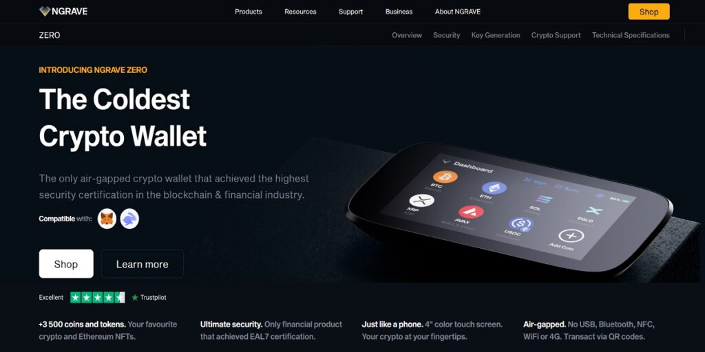 محافظ التشفير الباردة: ميزات وأمان محفظة ngrave zero للعملات المشفرة