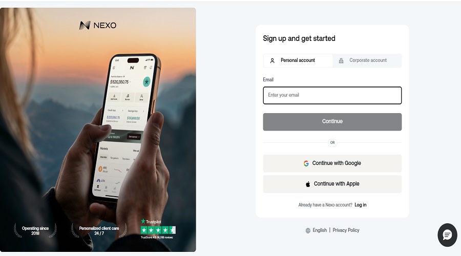إنشاء حساب على منصة Nexo للعملات المشفرة