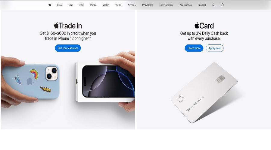 التسويق على الموقع الرسمي لشركة آبل