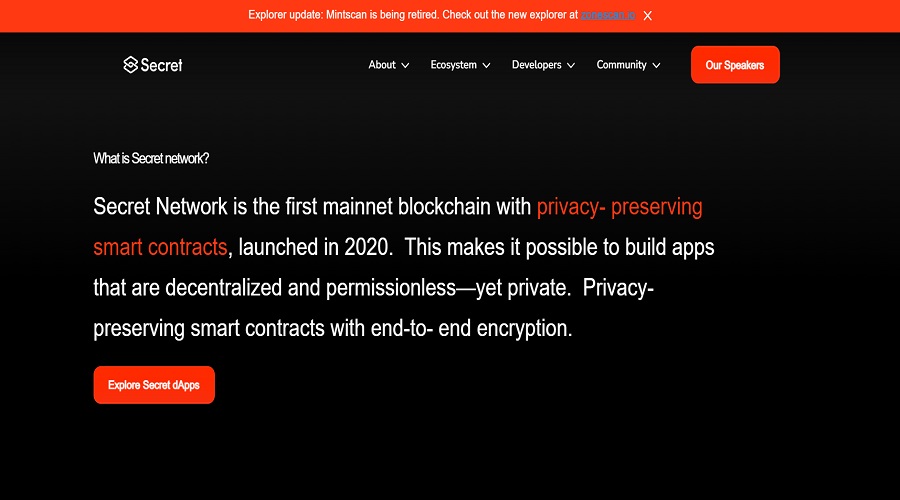 الموقع الرسمي لشبكة Secret Network