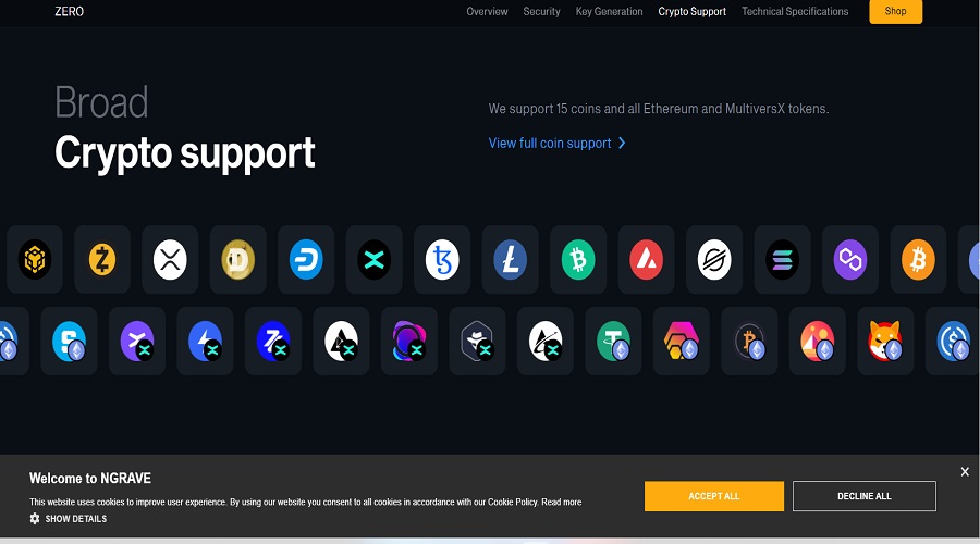 عملات مشفرة تدعمها محفظة ngrave zero