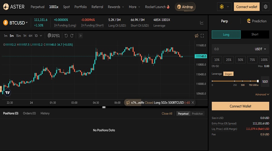 الميزات الرئيسية لمنصة Aster Dex