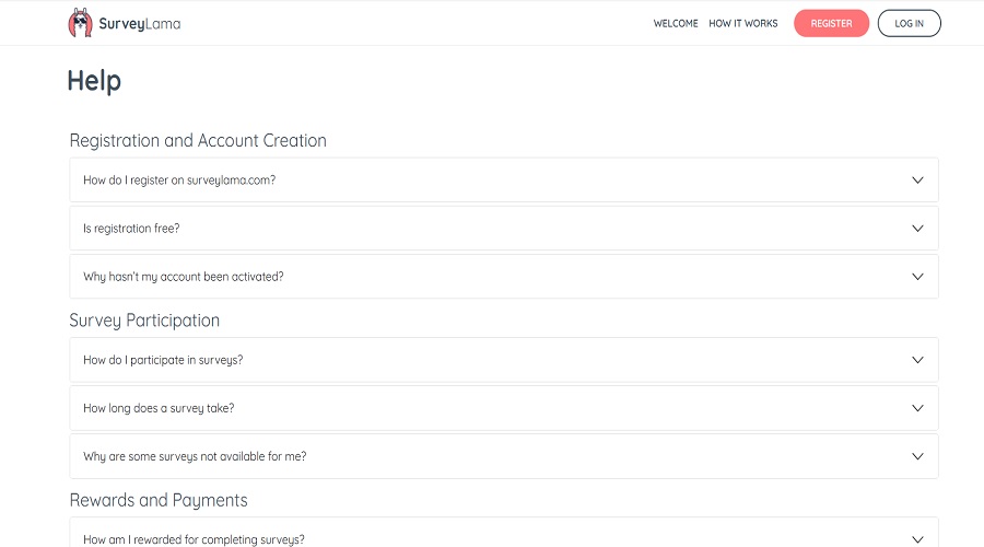 دعم العملاء في موقع SurveyLama قسم الأسئلة الشائعة